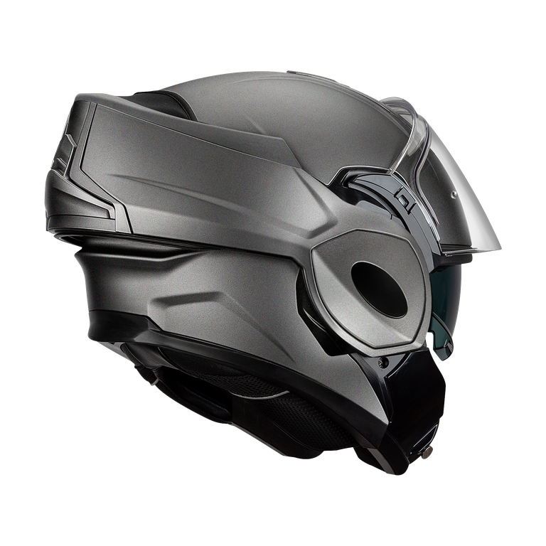Casco modulare flip-back Kappa KV55 Titanio Opaco, mentoniera appoggiata dietro la calotta, vista posteriore