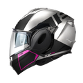 Casco modulare flip-back Kappa KV55 York Argento Opaco / Nero / Fucsia, vista laterale sinistra con la grafica York fucsia