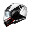 Casco modulare flip-back Kappa KV55 York Bianco Lucido / Nero / Rosso, vista laterale sinistra con la grafica York rossa