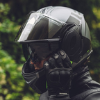 Casco modulare flip-back Kappa KV55 York Titanio Opaco / Nero / Giallo, indossato con la visiera esterna sollevata