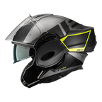 Casco modulare flip-back Kappa KV55 York Titanio Opaco / Nero / Giallo, in configurazione jet con mentoniera ribaltata, vista laterale