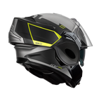 Casco modulare flip-back Kappa KV55 York Titanio Opaco / Nero / Giallo, mentoniera appoggiata dietro la calotta, vista posteriore
