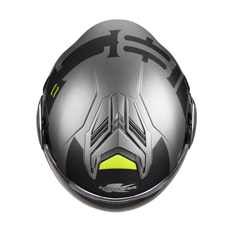 Casco modulare flip-back Kappa KV55 York Titanio Opaco / Nero / Giallo, vista dall'alto con la presa d'aria superiore