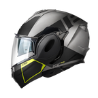 Casco modulare flip-back Kappa KV55 York Titanio Opaco / Nero / Giallo, vista laterale sinistra con la grafica York gialla