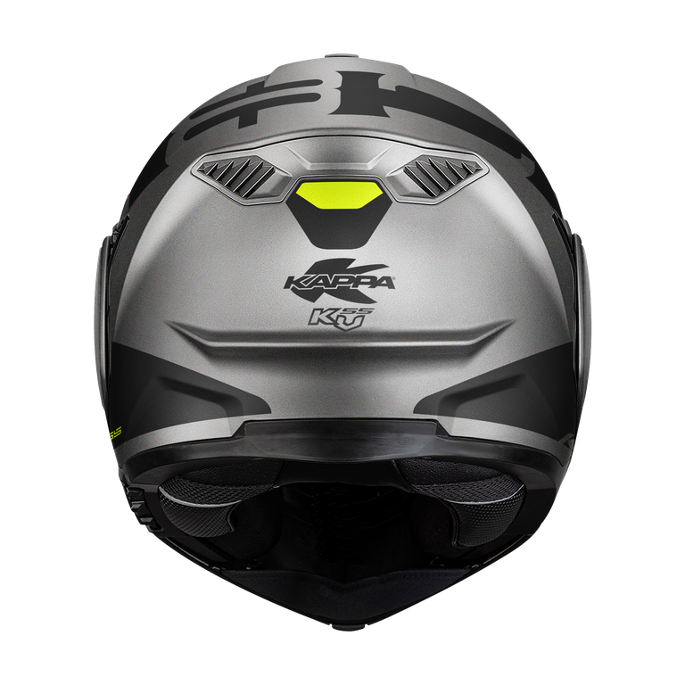 Casco modulare flip-back Kappa KV55 York Titanio Opaco / Nero / Giallo, vista posteriore con i due estrattori d'aria
