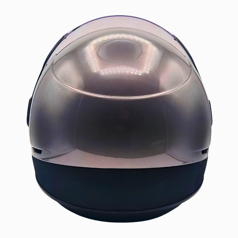 Casco demi-jet Piaggio PJ grigio metallizzato, vista posteriore della calotta