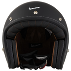 Casco jet Vespa P-Xential 2.0 nero opaco, tre quarti con apertura e interni marroni