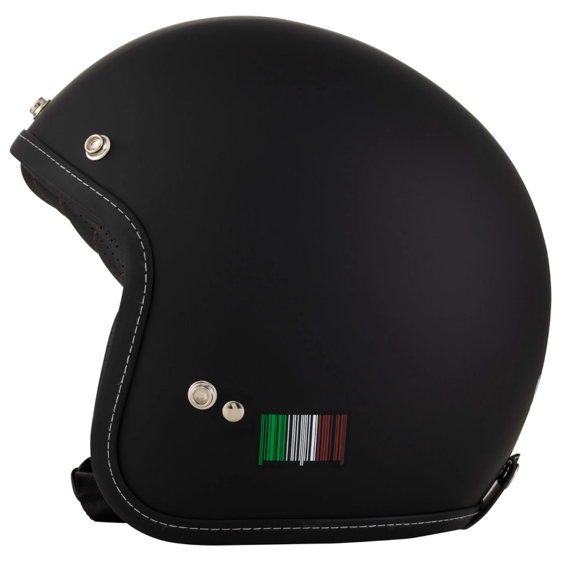 Casco jet Vespa P-Xential 2.0, lato destro con tricolore italiano e bottoni a pressione