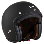 Casco jet Vespa P-Xential 2.0 nero opaco, tre quarti anteriore con interni marrone tabacco