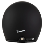 Retro del casco jet Vespa P-Xential 2.0 nero opaco con logo Vespa bianco