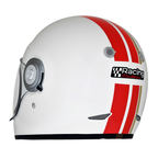 Casco integrale Vespa Racing Sixties bianco, lato con decalcomania Racing Sixties ed estrattore d'aria posteriore