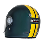 Casco integrale Vespa Racing Sixties verde, lato con decalcomania Racing Sixties ed estrattore d'aria posteriore