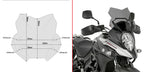 Cupolino fumé Givi D3112B, gemello del Kappa KD3112B, con le quote della lastra e montato su Suzuki V-Strom 650, foto ufficiale Givi