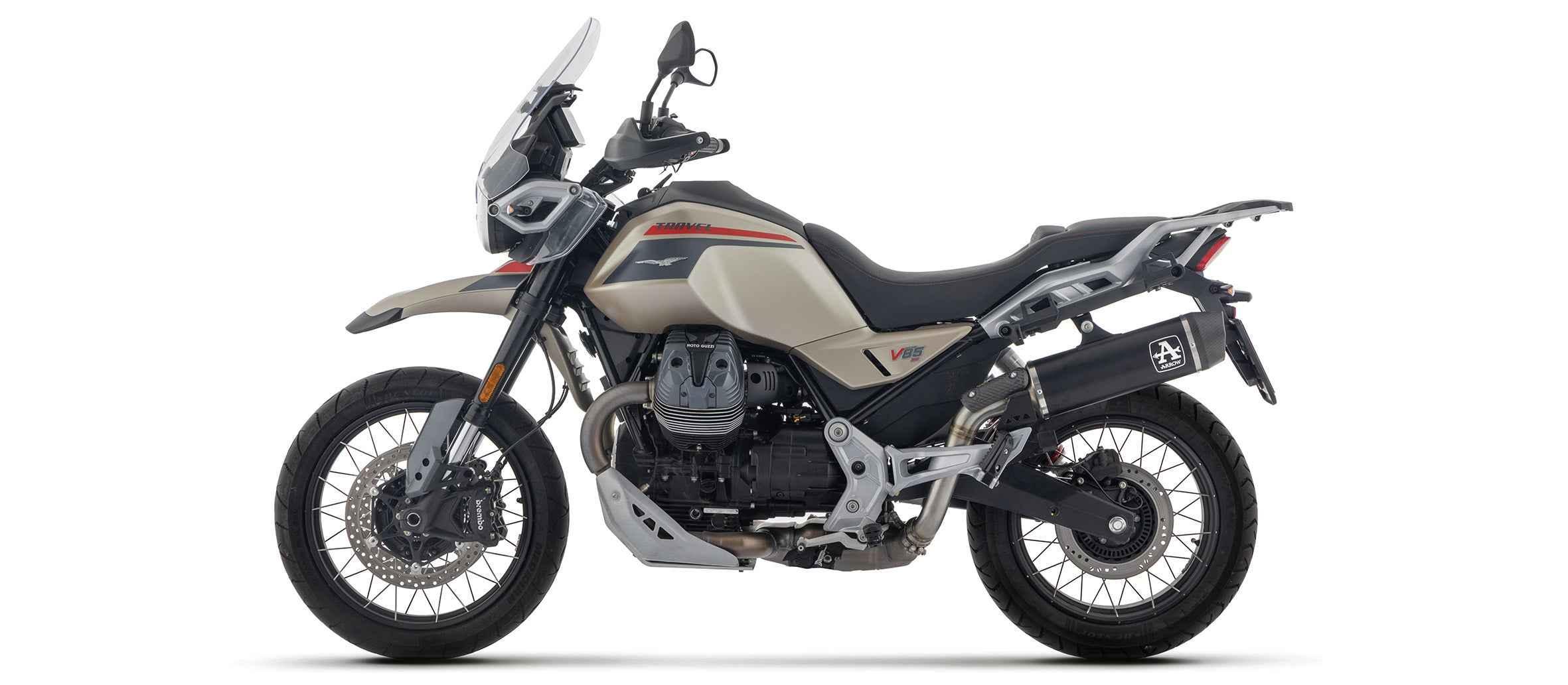 Terminale Indy Race alluminio Dark con fondello carby per Moto Guzzi V85 TT 2025/2026 - Arrow (71998AKN)