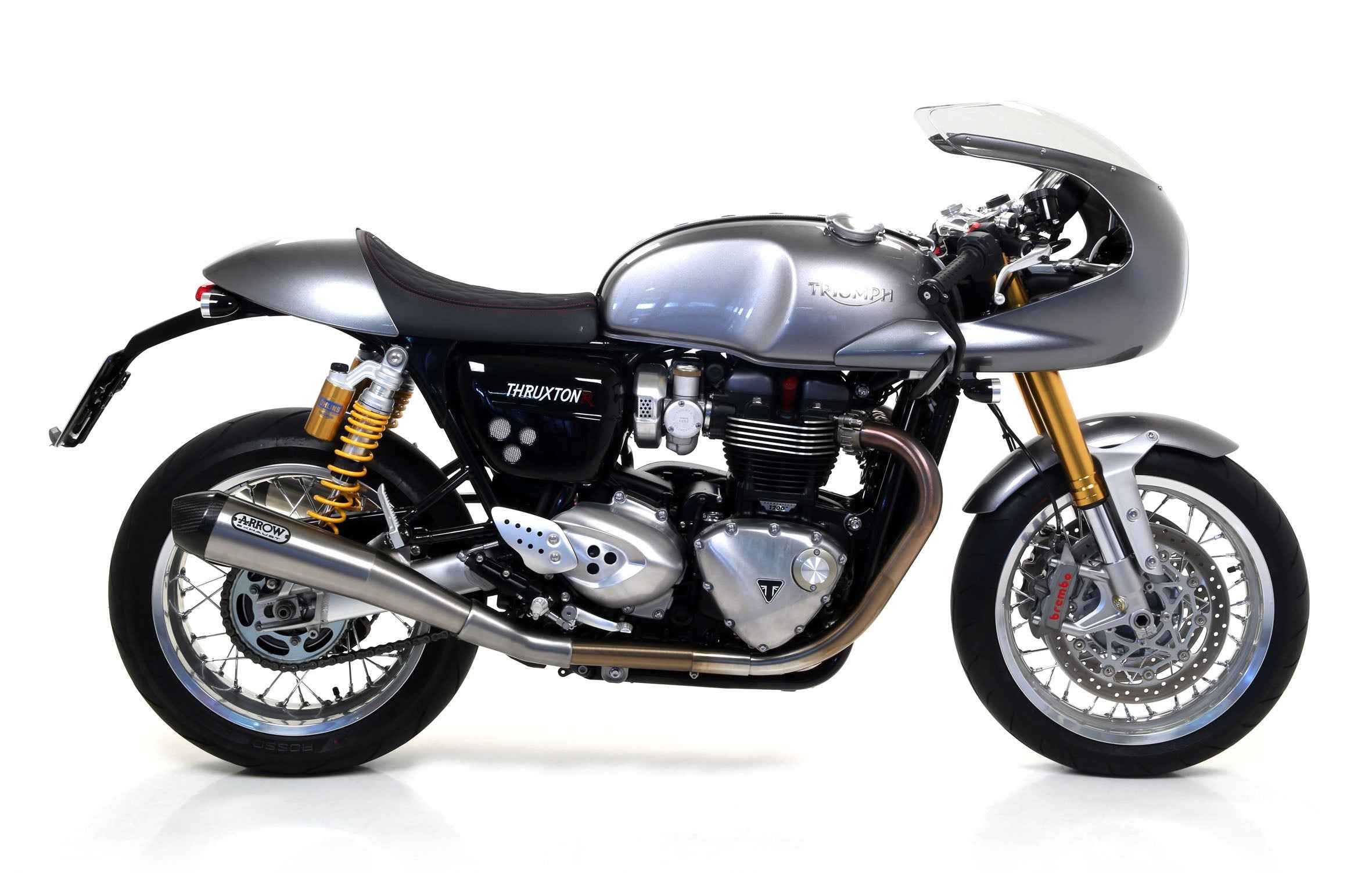 Terminali Pro-Racing nichrom (Dx+Sx) con fondello carby per Triumph THRUXTON 1200 / 1200 R 2016/2020 - Arrow (71851RKI)