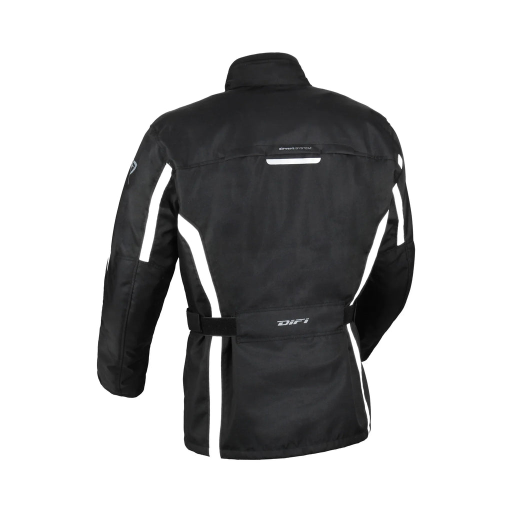 Giacca moto Difi Cage Aerotex bianca e nera con fodera termica, veduta posteriore