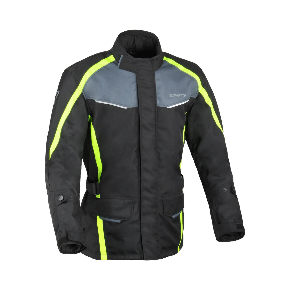 Difi Cage Aerotex 102.196.03 giacca moto impermeabile nera e giallo fluo, fronte