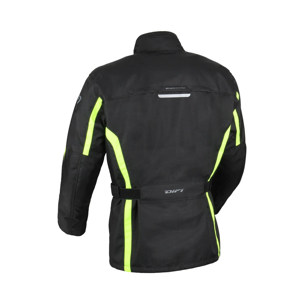 Giacca moto Difi Cage Aerotex nera e gialla ad alta visibilita, vista da dietro