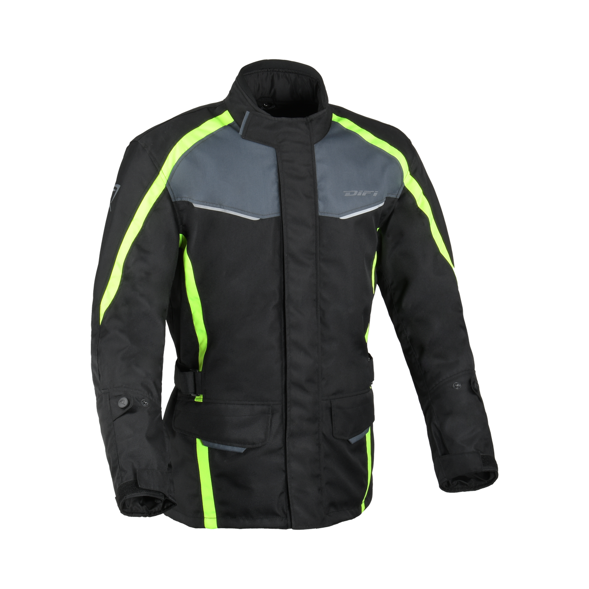 Difi Cage Kid Aerotex 102.198.03 giacca moto bambino nera e giallo fluo, vista frontale