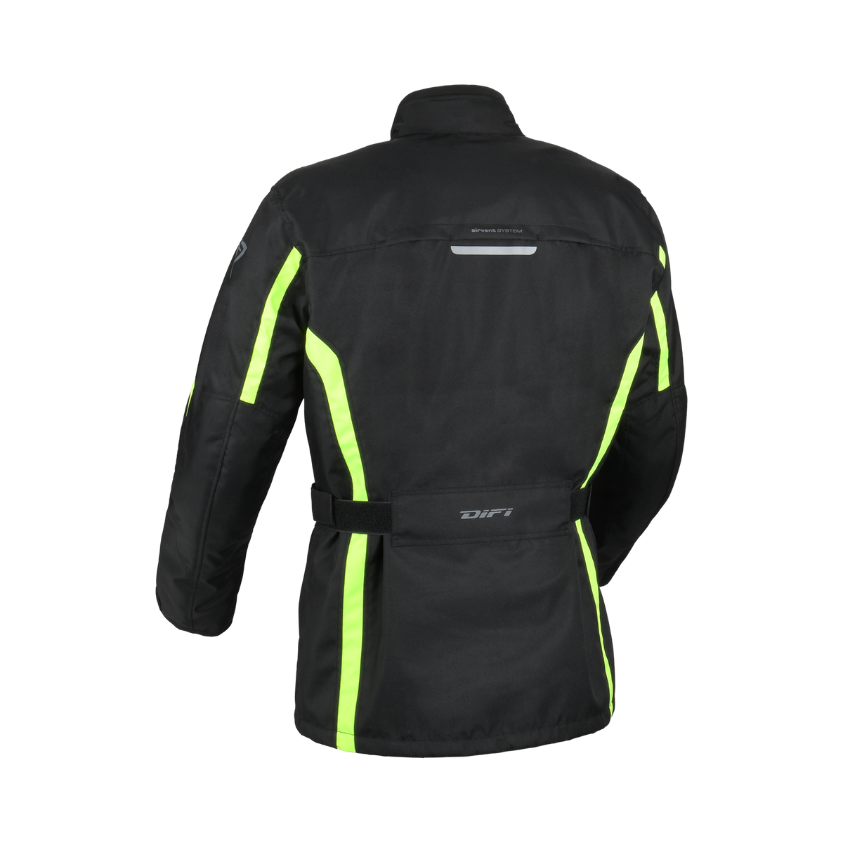 Giacca moto impermeabile da bambino Difi Cage Kid Aerotex nera e gialla, veduta posteriore