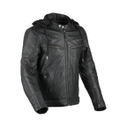 Difi Detroit 3 giacca moto in pelle nera con cappuccio, vista frontale