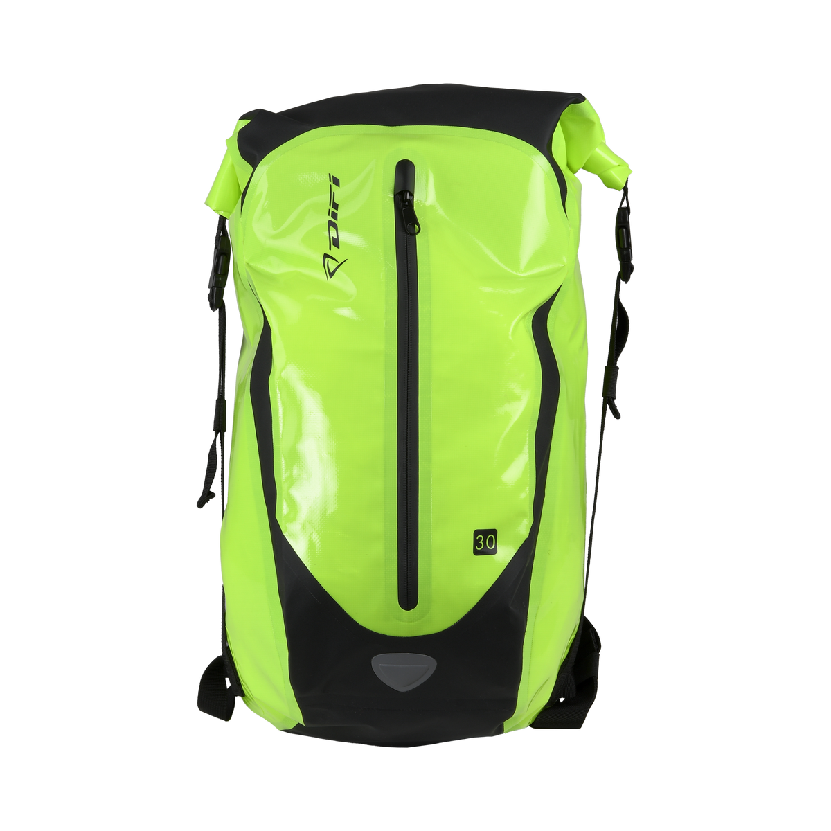 Difi DryCore giallo fluo, retro dello zaino impermeabile con sistema di trasporto