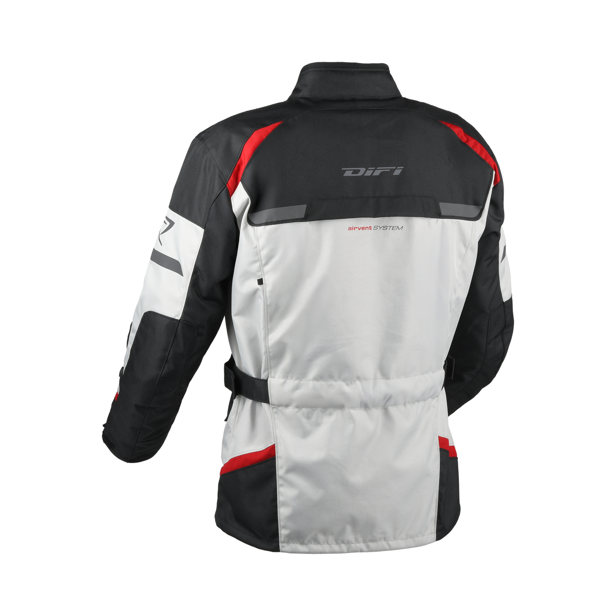 Giacca moto donna Difi Horizon Aerotex nera e grigia, vista da dietro