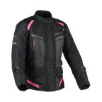 Difi Horizon Aerotex Donna 102.258.186 giacca moto nera con dettagli rosa, fronte