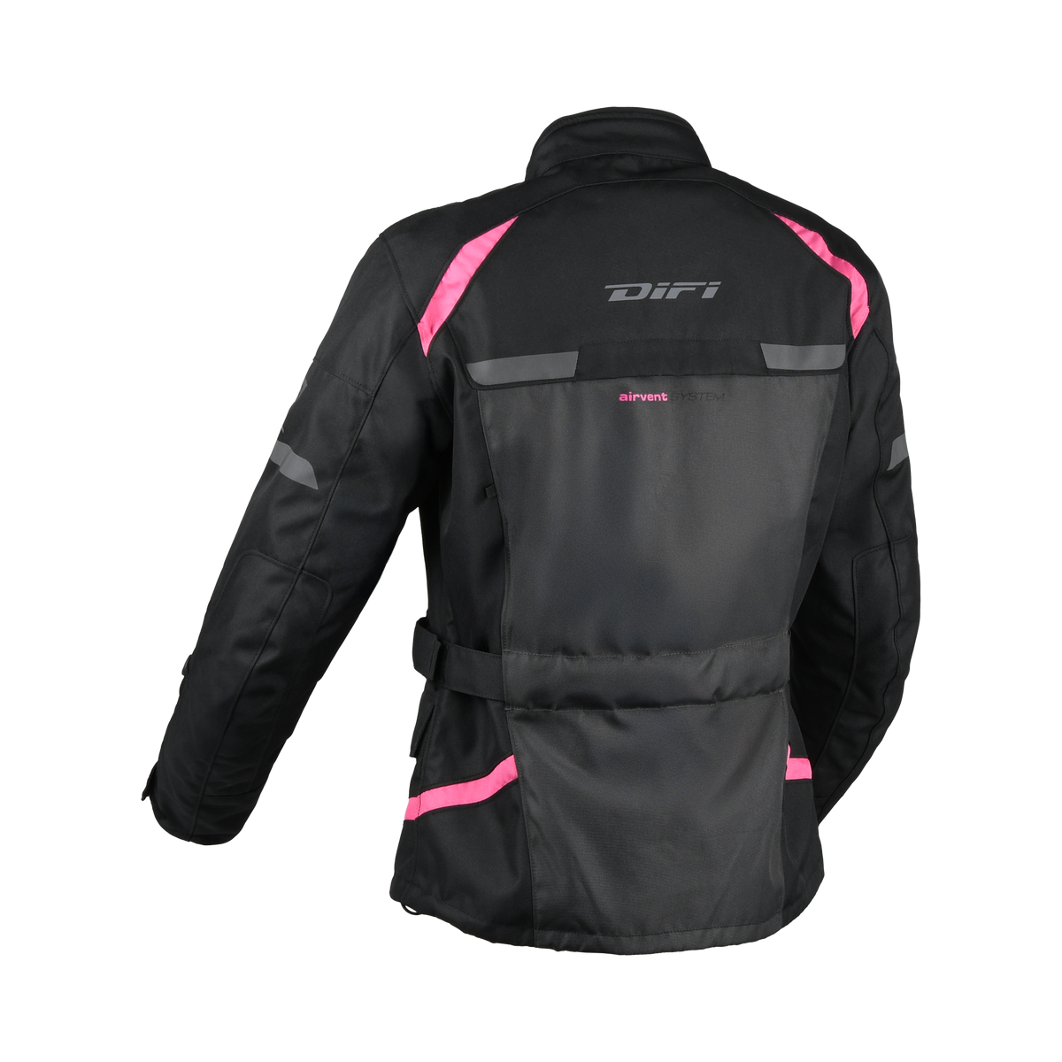 Giacca impermeabile da moto donna Difi Horizon Aerotex nera e rosa, retro
