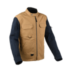 Giacca moto Difi Hudson marrone chiaro con maniche blu, fronte