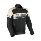 Difi Iconic Air giacca moto in pelle nera e beige, vista frontale con zip