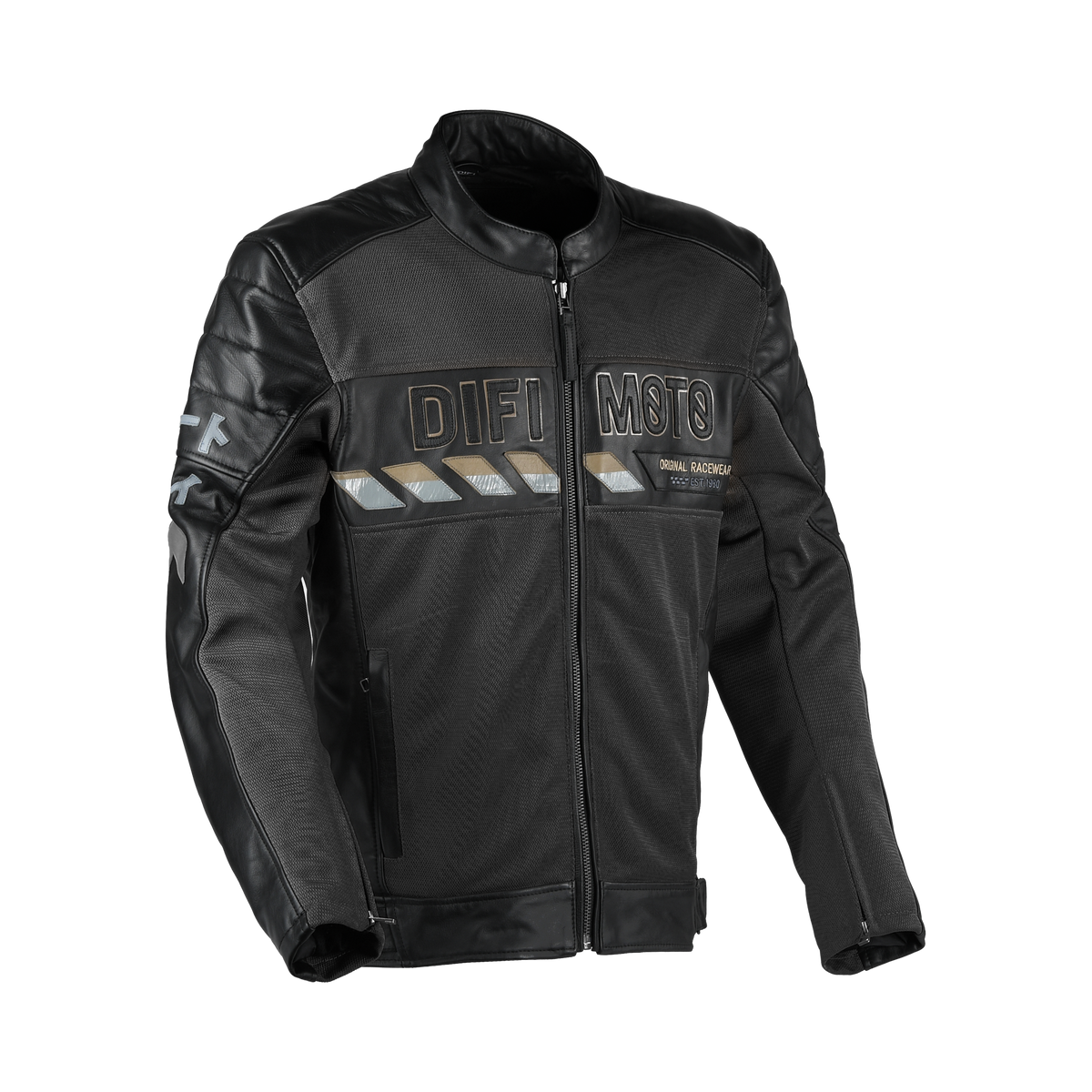 Giacca moto Difi Iconic Air in pelle nera con pannelli antracite, fronte