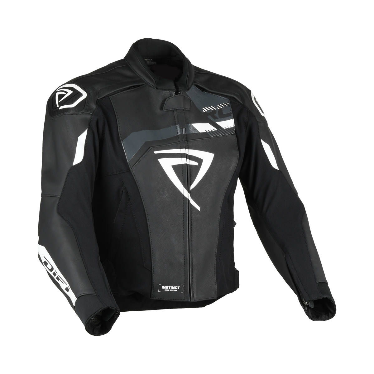 Difi Instinct Donna 101.244.120 giacca moto in pelle nera e bianca, fronte