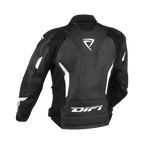Giacca in pelle da moto donna Difi Instinct nera e bianca, vista da dietro