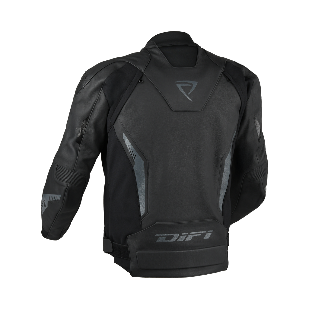 Retro della Difi Instinct in pelle nera con logo sulla schiena