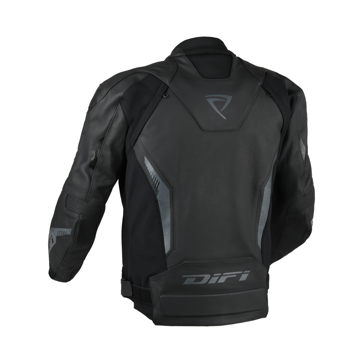 Retro della Difi Instinct in pelle nera con logo sulla schiena
