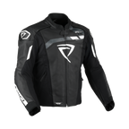 Giacca Difi Instinct in pelle nera con inserti bianchi, vista frontale