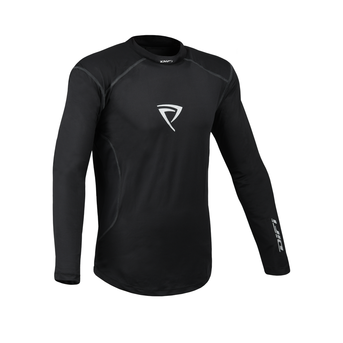 Maglia intima tecnica Difi nera a manica lunga con logo sul petto, fronte