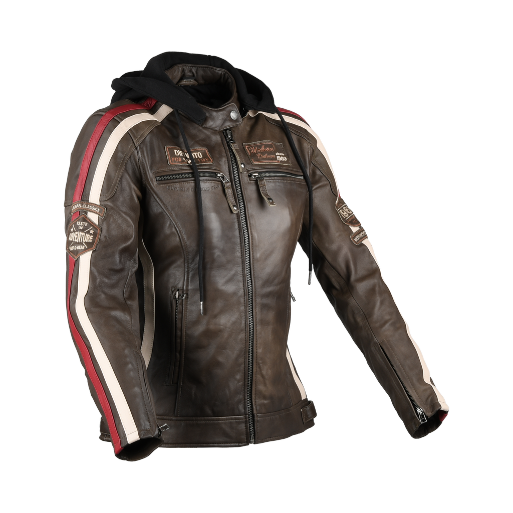 Giacca donna Difi Jolene 3 in pelle marrone effetto vissuto, fronte