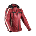 Difi Jolene 3 giacca moto donna in pelle rossa con bande bianche