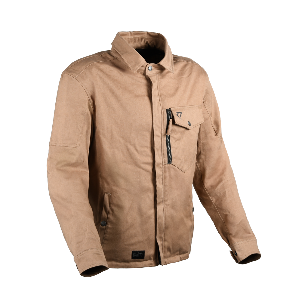Camicia moto Difi Kingston marrone chiaro, vista frontale con bottoni