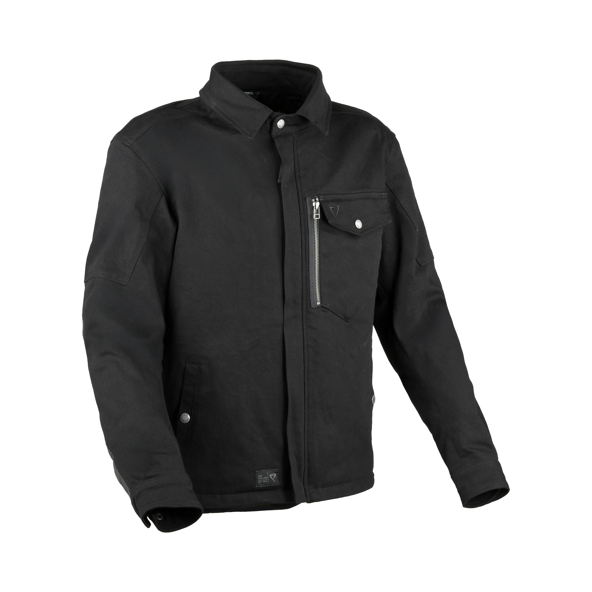 Camicia moto Difi Kingston nera a manica lunga, vista frontale