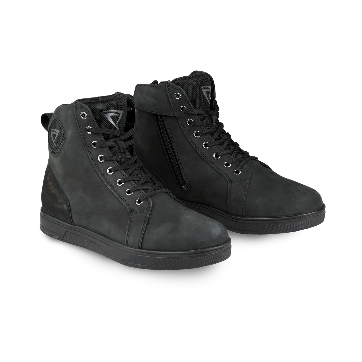 Sneaker moto impermeabile Difi Nomad AX nera in pelle, vista laterale con zip