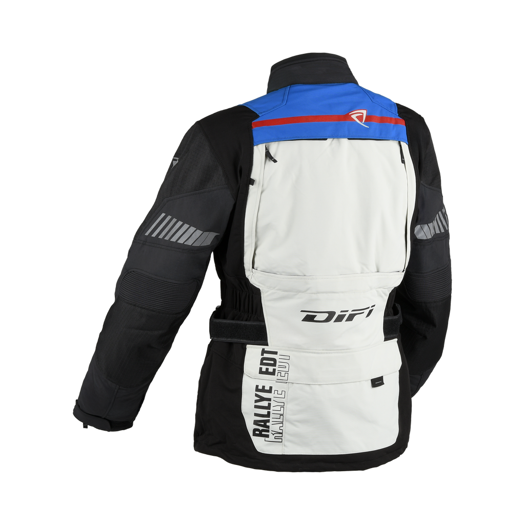 Giacca moto donna Difi Sierra Nevada 4 Aerotex grigia e blu, vista da dietro
