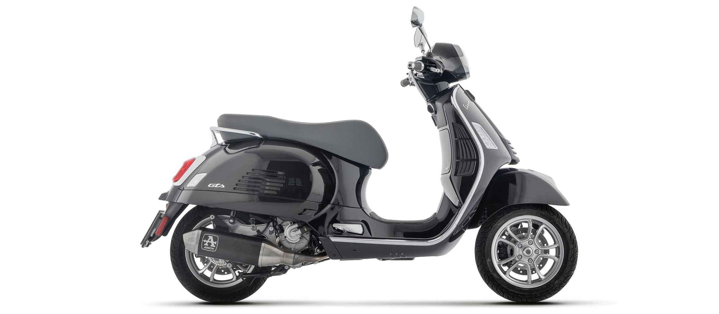 Kit completo omologato con terminale Urban in alluminio Dark con fondello inox per Piaggio VESPA GTS 310 all version 2025/2026 - Arrow (53551AN)