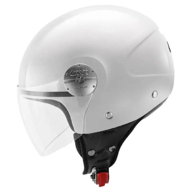 Casco demi-jet Givi 10.7 EVO Bianco Lucido visto di lato con visiera trasparente