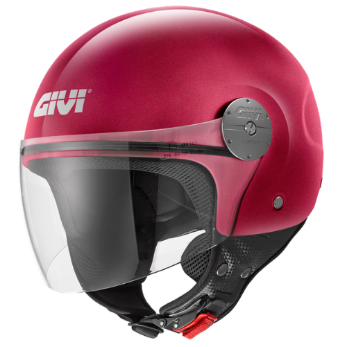 Casco demi-jet Givi 10.7 EVO Bordeaux Lucido visto di tre quarti, con visiera trasparente