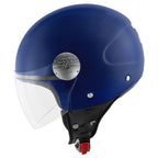 Casco demi-jet Givi 10.7 blu visto di lato con visiera trasparente sollevata