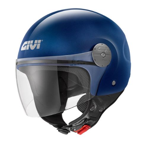 Casco demi-jet Givi 10.7 EVO Blu Notte H107SB509 visto di tre quarti, con visiera trasparente