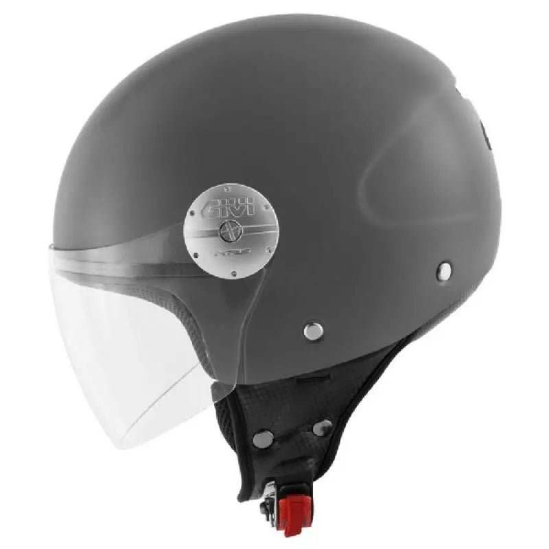 Casco demi-jet Givi 10.7 EVO Grigio Opaco visto di lato con visiera trasparente sollevata